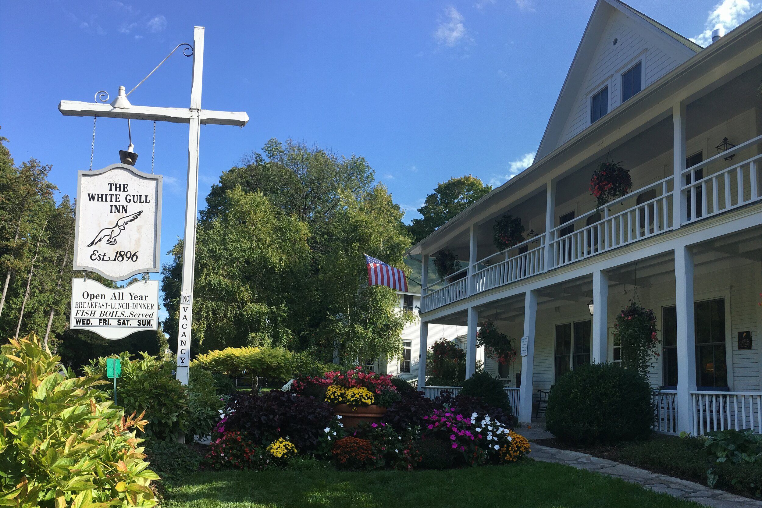 The front entrance of the White Gull Inn in Door County, Wisconsin, United States