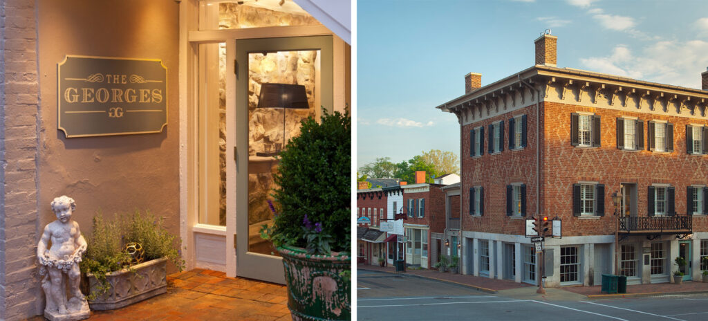 Front entrance and exterior shot of The Georges in Lexington, Virginia, United States